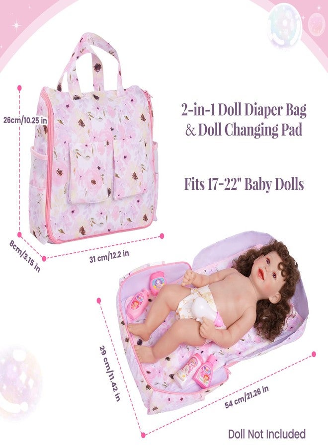 BABESIDE 10 Pcs Baby Doll Diaper Bag Set, Reborn Baby Doll Accessories Set with 2-in-1 Diaper Bag Changing Pad and Baby Dolls Bath Set for Kids Pretend Play Toys, Pink - Image 2